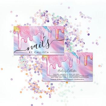unicorn holographic thick glitter drips nails business card