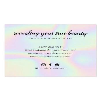 Small Unicorn Rainbow Holographic Modern Makeup Artist Square Business Card Back View