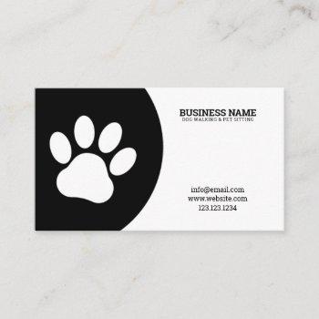 unique black & white single paw dog walker business card