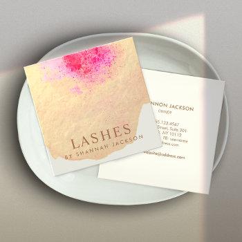 unique gold pink  watercolor lash extensions square business card
