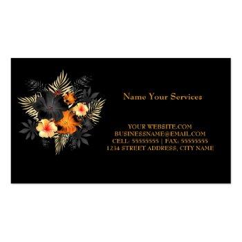 Small Unique Orange Red Black Floral Flowers Florist Business Card Back View