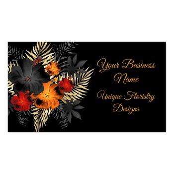 Small Unique Orange Red Black Floral Flowers Florist Business Card Front View