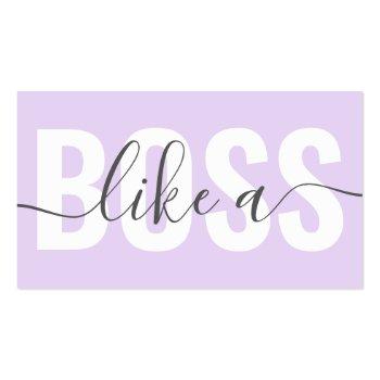 Small Unique Pastel Purple Like A Boss Script Chic Hair Business Card Front View