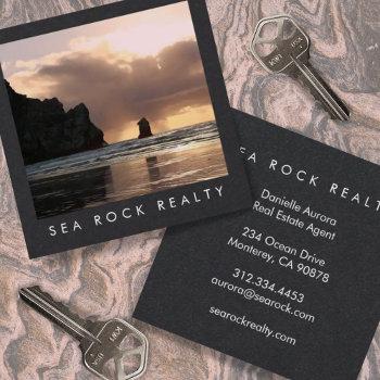 unique real estate agent rocks ocean beach photo  square business card