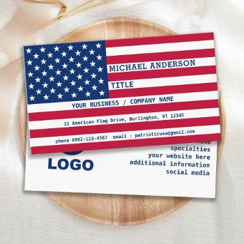 Small Usa American Flag Modern Your Logo Patriotic  Business Card Front View