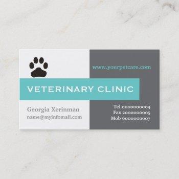vet/veterinary clinic, paw aqua eye-catching business card