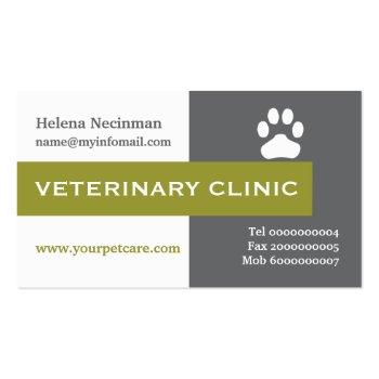 Small Vet/veterinary Clinic Paw Olive Green Eye-catching Business Card Front View