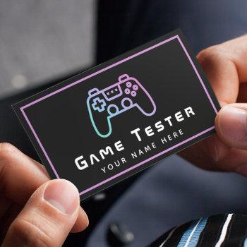 video game tester developer gamer modern pink neon business card