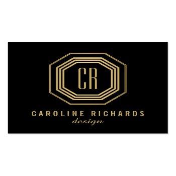 Small Vintage Art Deco Monogram Gold/black Square Business Card Front View