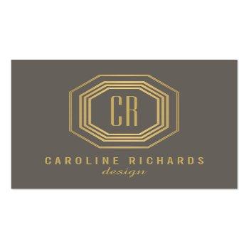 Small Vintage Art Deco Monogram Gold/gray Square Business Card Front View