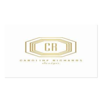 Small Vintage Art Deco Monogram Gold/white Vertical Business Card Front View