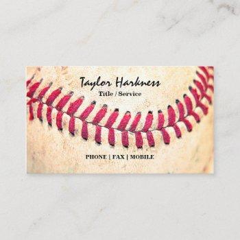 vintage baseball red stitches close up photo business card