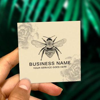 vintage bee & flower illustration apiary beekeeper square business card
