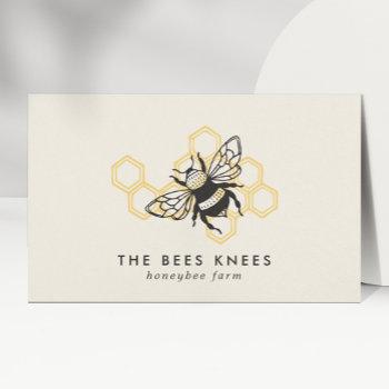 Small Vintage Bee Logo Rustic Honeybee Beekeeper Business Card Front View