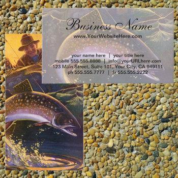 vintage brook trout fish fisherman, sports fishing business card