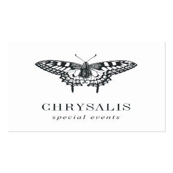 Small Vintage Butterfly | Black And White Square Business Card Front View