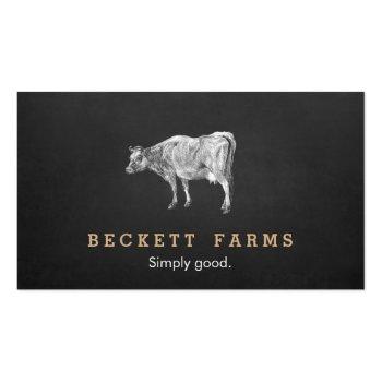 Small Vintage Dairy Cow Logo Rustic Country Chalkboard Business Card Front View