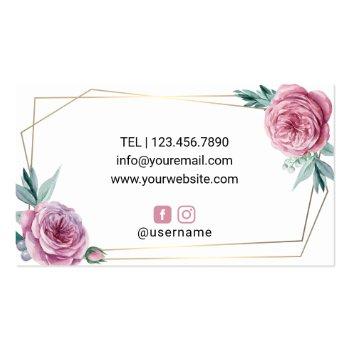 Small Vintage Floral Geometric Gold Frame Beauty Salon Business Card Back View