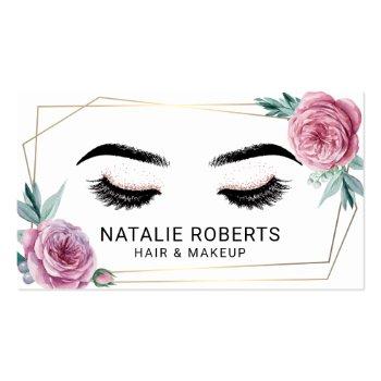 Small Vintage Floral Geometric Gold Frame Beauty Salon Business Card Front View