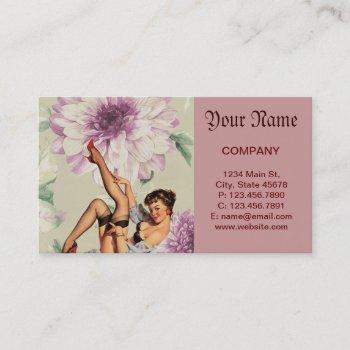 vintage floral retro pin up girl business card
