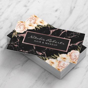 vintage floral rose gold marble beauty salon & spa business card