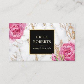 vintage floral trendy gold marble makeup artist business card