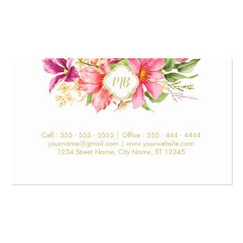 Small Vintage Flowers Pastel Event Planner Business Card Back View
