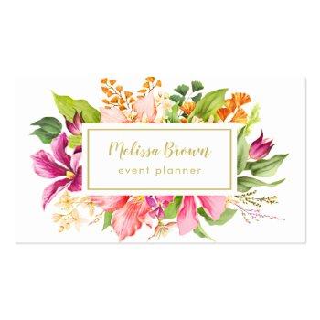 Small Vintage Flowers Pastel Event Planner Business Card Front View