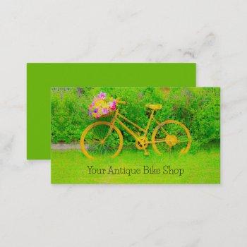vintage green antique shop yellow floral bicycle business card