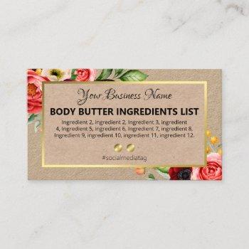 vintage homemade ingredients instructions business card