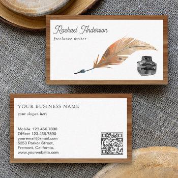 vintage inkwell feather quill pen qr code writer business card