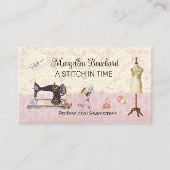 vintage lace and sewing supplies  seamstress  business card