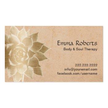 Small Vintage Massage Therapy Gold Lotus Business Card Front View