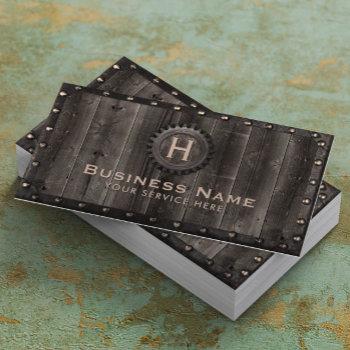 vintage metal framed monogram elegant barn wood business card