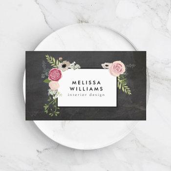 vintage modern floral motif on chalkboard designer business card
