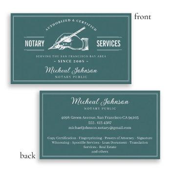 vintage notary services professional teal custom business card