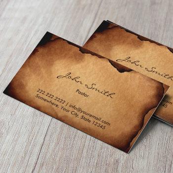 vintage old burned paper pastor business card