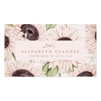 Small Vintage Pastel Sunflower Pattern Rose Gold Foil Business Card Front View