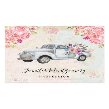 Small Vintage Pickup Truck Rustic Watercolor Square Business Card Front View