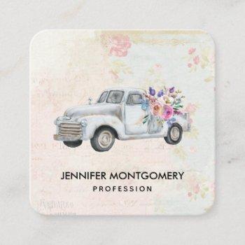 vintage pickup truck rustic watercolor square business card