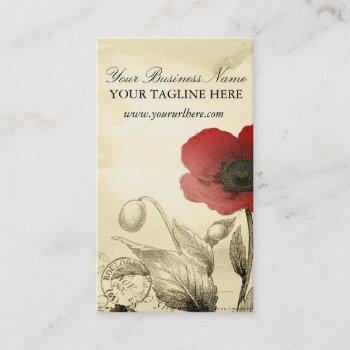 vintage poppy business cards - ephemera floral
