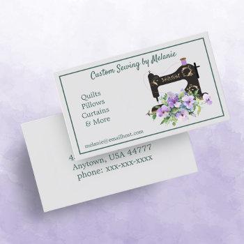 vintage purple floral sewing machine business card