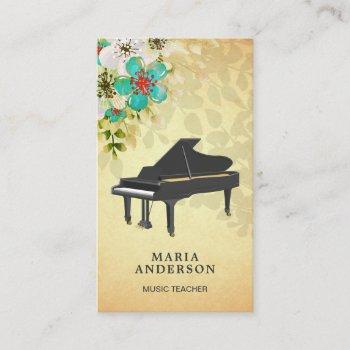 vintage rustic floral grand piano musician pianist business card