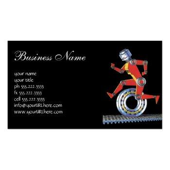 Small Vintage Science Fiction Robot Running With Wheel Business Card Front View