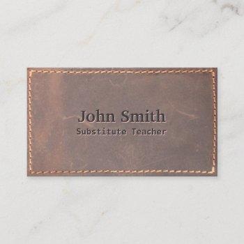 vintage sewed leather substitute teacher business card