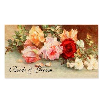 Small Vintage Wedding, Antique Rose Flowers Floral Art Business Card Front View