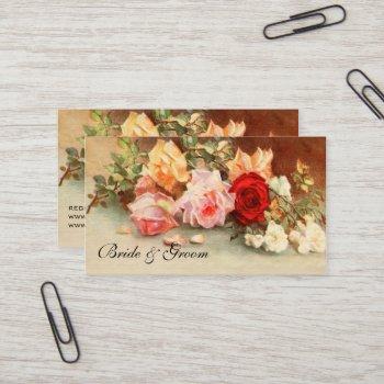vintage wedding, antique rose flowers floral art business card