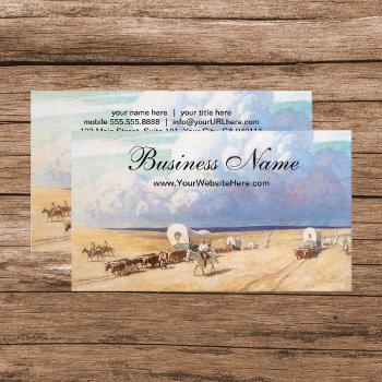 vintage western cowboys, covered wagons by wyeth business card