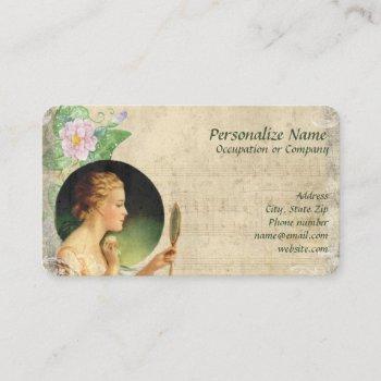 vintage woman make up beauty mirror business card