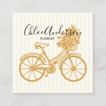 vintage yellow bicycle flowers florist stripes square business card